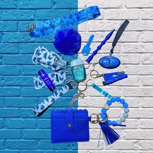 Blue Butterfly Safety Keychain with Butterfly Lanyard & Blue ID Wristlet Set